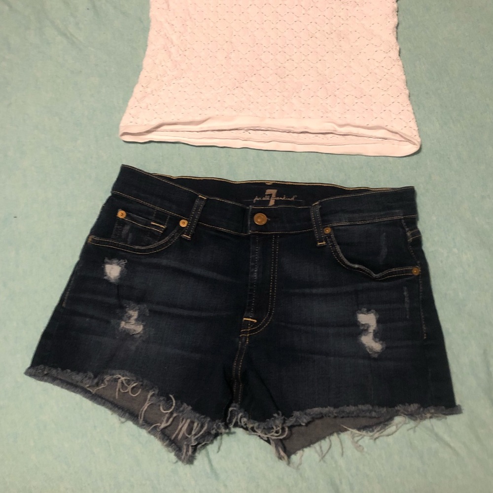 7 FOR ALL MANKIND cutoff dark wash denim shorts